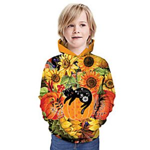 Kids Boys' Hoodie  Sweatshirt Long Sleeve Cat Graphic Animal Unisex Print Yellow Children Tops Summer Active Christmas Regular Fit 3-13 Years Lightinthebox