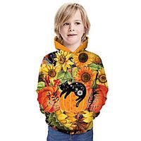 Kids Boys' Hoodie  Sweatshirt Long Sleeve Cat Graphic Animal Unisex Print Yellow Children Tops Summer Active Christmas Regular Fit 3-13 Years Lightinthebox - thumbnail