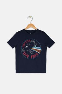 Kids Boys Live Free Eagle Print T-Shirt  Navy Blue Combo
