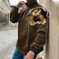 Men's Zip Up Sweatshirt Pullover Brown Half Zip Animal Cat Graphic Prints Zipper Print Daily Sports 3D Print Basic Designer Casual Spring   Fall Clothing Apparel Hoodies Sweatshirts  Lightinthebox - thumbnail