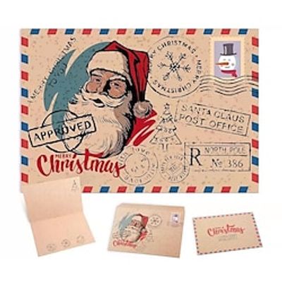 Christmas Merry Envelope (with Greeting Card), Vintage Cowhide Christmas Wishing Message Greeting Card, Christmas Eve Handwritten Greeting Card, Cute Cartoon Folding Greeting Card miniinthebox