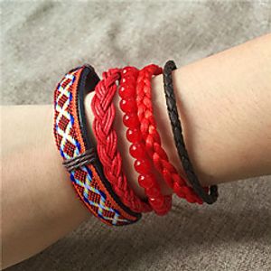 5pcs Women's Bead Bracelet Wrap Bracelet Vintage Bracelet Braided Fashion Birthday Weave Luxury Unique Design Ethnic Vintage Boho Glass Bracelet Jewelry Red For Sport Gift Date Birthday Festival miniinthebox