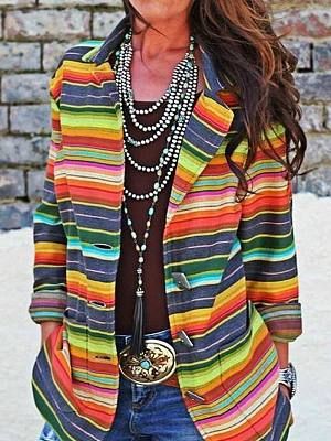 Women's Colorful Striped Printed Casual Blazer