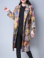 Casual Loose Leaves Printed Women Overcoats