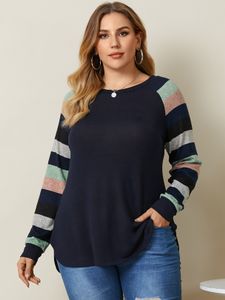 YOINS Plus Size Crew Neck Color Block Long Sleeves Tee