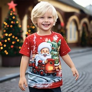 Christmas Boys 3D Santa Claus Train Shirt Tee Short Sleeve 3D Print Fall Active Sports Fashion Polyester Kids 3-12 Years Outdoor Casual Daily Regular Fit Lightinthebox