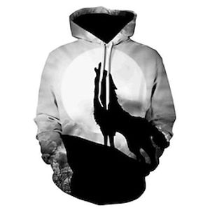 Men's Pullover Hoodie Sweatshirt Gray Hooded Wolf Graphic Prints Print Daily Sports 3D Print Basic Streetwear Casual Spring   Fall Clothing Apparel Hoodies Sweatshirts  Long Sleeve miniinthebox