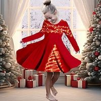 Christmas Girls' 3D Elk Christmas Tree Dress Long Sleeve 3D Print Fall Winter Sports  Outdoor Daily Holiday Cute Casual Beautiful Kids 3-12 Years Casual Dress A Line Dress Above Knee Lightinthebox - thumbnail