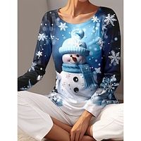 Women's Christmas Loungewear Top Snowman Simple Comfort Home Christmas Spandex Crew Neck Long Sleeve Pullover Fall Winter Light Pink Red Lightinthebox - thumbnail