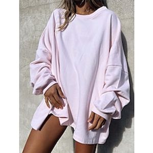 Women's Casual Dress Sweatshirt Dress Plain Dress Mini Dress Patchwork Oversized Outdoor Daily Sports Active Fashion Crew Neck Long Sleeve 2023 Loose Fit Pink Fuchsia Orange Color S M L XL Size Lightinthebox
