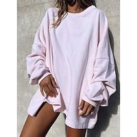 Women's Casual Dress Sweatshirt Dress Plain Dress Mini Dress Patchwork Oversized Outdoor Daily Sports Active Fashion Crew Neck Long Sleeve 2023 Loose Fit Pink Fuchsia Orange Color S M L XL Size Lightinthebox - thumbnail