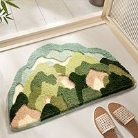 Green Moss Door Mat Bathroom Rugs Cute Leaf Area Rug for Bathroom Non Slip Soft Microfiber Water Absorbent Aesthetic Green Bathroom Decor Boho Plush Rug for Shower miniinthebox - thumbnail