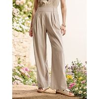 Women's Linen Pants Trousers Straight Full Length Linen Pocket High Cut High Waist Classic Casual Daily Wear Casual Daily Beige S M Summer Spring Lightinthebox - thumbnail