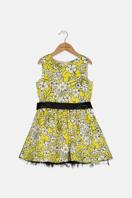 Kids Girls Sleeveless Floral Dress Yellow Combo Kids Girls Sleeveless Floral Dress Yellow Combo