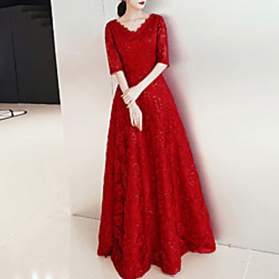 A-Line Elegant Floral Engagement Prom Dress V Neck Half Sleeve Floor Length Lace with Lace Insert Pattern Print 2021 Lightinthebox A-Line Elegant Floral Engagement Prom Dress V Neck Half Sleeve Floor Length Lace with Lace Insert Pattern Print 2021 Lightinthebox