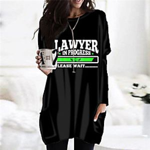 Women's Shift Dress Short Mini Dress White Black Long Sleeve Print Letter Pocket Print Fall Winter Round Neck Casual 2021 S M L XL XXL 3XL miniinthebox