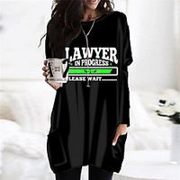 Women's Shift Dress Short Mini Dress White Black Long Sleeve Print Letter Pocket Print Fall Winter Round Neck Casual 2021 S M L XL XXL 3XL miniinthebox - thumbnail