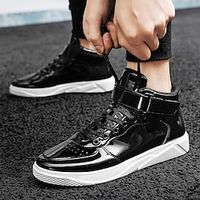 Men's Boots Leather Shoes Skate Shoes High Top Sneakers Casual Daily Walking Shoes Leather Patent Leather Mid-Calf Boots Black Gold Rosy Pink Winter Fall miniinthebox - thumbnail