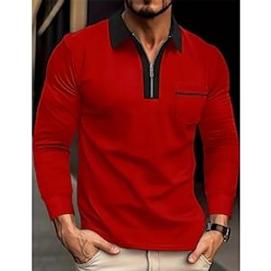 Men's Polo Shirt Quarter Zip Polo Work Daily Wear Lapel Long Sleeve Fashion Comfortable Color Block Pocket Zip Up Spring   Fall Regular Fit Black White Red Navy Blue Blue Beige Polo Shirt Lightinthebox