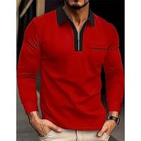 Men's Polo Shirt Quarter Zip Polo Work Daily Wear Lapel Long Sleeve Fashion Comfortable Color Block Pocket Zip Up Spring   Fall Regular Fit Black White Red Navy Blue Blue Beige Polo Shirt Lightinthebox - thumbnail