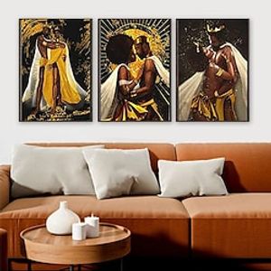 3-Pieces African American Canvas Wall Art King and Queen Crowns Canvas Print Black Art Paintings for Wall Decor African Lovers WomenMan Bedroom Picture Framed Artwork for Room Decor (12x18x3Pcs) miniinthebox