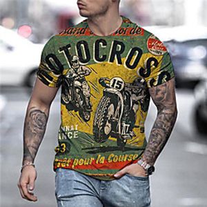 Men's Unisex Tee T shirt Shirt 3D Print Graphic Prints Motorcycle Print Short Sleeve Daily Tops Casual Designer Big and Tall Green  Summer Lightinthebox