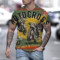 Men's Unisex Tee T shirt Shirt 3D Print Graphic Prints Motorcycle Print Short Sleeve Daily Tops Casual Designer Big and Tall Green  Summer Lightinthebox - thumbnail
