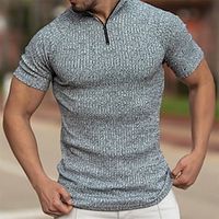 Men's Quarter Zip Polo Golf Shirt Daily Holiday Quarter Zip Short Sleeve Fashion Basic Plain Vertical Stripes Spring  Summer Regular Fit Black Red Army Green Gray Quarter Zip Polo Lightinthebox