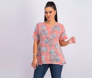 Womens Short Sleeve Textured Blouse  Orange