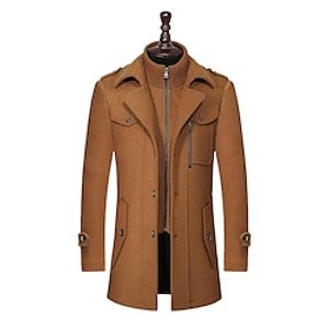 Men's Winter Coat Wool Coat Overcoat Daily Wear Going out Fall  Winter Polyester Thermal Warm Washable Outerwear Clothing Apparel Fashion Warm Ups Solid Colored Multi Pocket Turndown Single Breasted miniinthebox