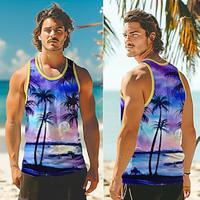 Ombre Graphic Coconut Palm Vacation Tropical Fashion Men's 3D Print Tank Top Vest Top Sleeveless T Shirt for Men Casual Hawaiian Holiday T shirt Purple Sleeveless Crew Neck Shirt Summer Spring Lightinthebox