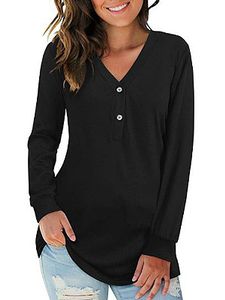 V Neck Buttons Long Sleeve T-shirt