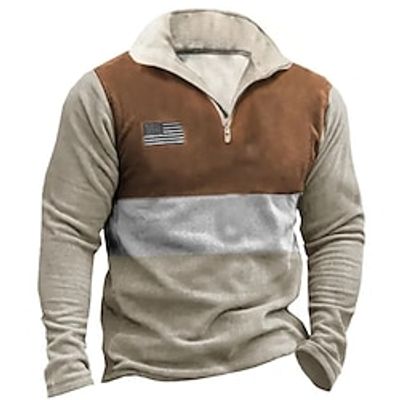 Men's Sweatshirt Zip Sweatshirt Brown Crew Neck Color Block National Flag Patchwork Sports  Outdoor Daily Holiday Streetwear Basic Casual Spring   Fall Clothing Apparel Hoodies Sweatshirts  miniinthebox
