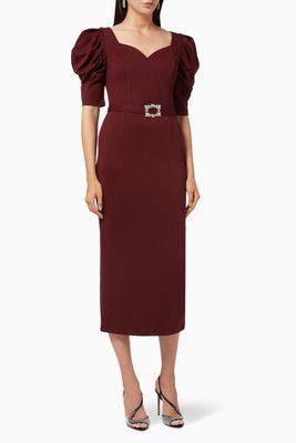 Puff Sleeve Dress with Crystal Belt Puff Sleeve Dress with Crystal Belt