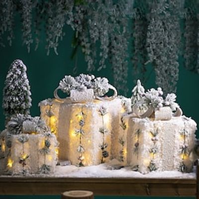 252016cm 3pcs Hollowed Out Led Christmas Decoration Gift Box With Bow Lights Iron Box for Home Outdoor Mall Gift Party Supplie Lightinthebox
