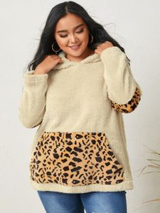 YOINS Plus Size Pullover Leopard Hooded Design Long Sleeves Sweatshirt