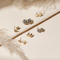 Assorted Metallic Gold and Crystal Detail Studs - Set of 6