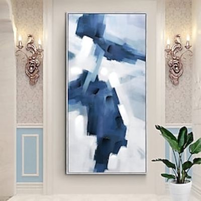 Oil Painting Hand Painted Vertical Abstract Wall Art Decoration   Contemporary Modern Blue Abstract for Home Decor Rolled Canvas (No Frame) Lightinthebox