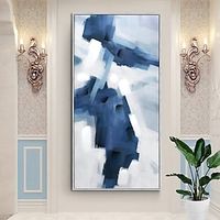 Oil Painting Hand Painted Vertical Abstract Wall Art Decoration   Contemporary Modern Blue Abstract for Home Decor Rolled Canvas (No Frame) Lightinthebox - thumbnail