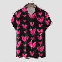 Heart Casual Men's Shirt Button Up Shirt Casual Shirt Daily Wear Date Vacation Spring  Summer Lapel Short Sleeves Black, Pink, Red S, M, L Polyester Shirt Valentine's Day Lightinthebox - thumbnail