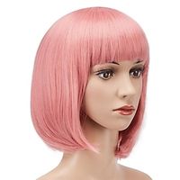 13 Inches Straight Heat Resistant Short Bob Hair Wigs with Flat Bangs for Women Cosplay Daily Party - Pink Lightinthebox - thumbnail