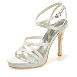 Women's Wedding Shoes Stiletto Heel Open Toe Wedding Sandals Satin Solid Colored White Black Royal Blue Lightinthebox