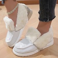 Women's Boots Slip-Ons Snow Boots Plus Size Daily Fleece Lined Booties Ankle Boots Flat Heel Round Toe Plush Casual Comfort Faux Suede Loafer Solid Color White Gold miniinthebox - thumbnail