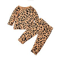 2 Pieces Baby Unisex Boys' Girls' Fashion Casual / Daily Leopard Print Long Sleeve Regular Sweatshirt  Pants Clothing Set Brown miniinthebox - thumbnail