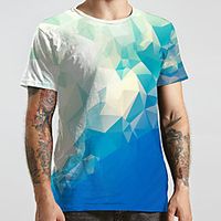 Men's Unisex Tee T shirt 3D Print Graphic Prints Geometry Print Short Sleeve Casual Tops Basic Designer Big and Tall Blue Lightinthebox - thumbnail