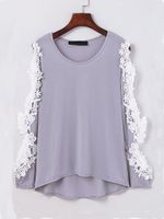 Lace Patchwork Cold Shoulder O-neck Long Sleeve Women T-shirt