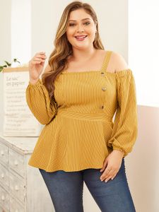 YOINS Plus Size Cold Shoulder Striped Long Sleeves Blouse