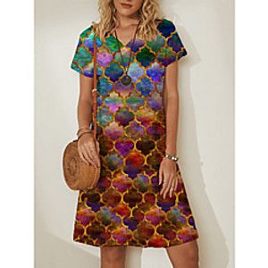 Women's T Shirt Dress Tee Dress Knee Length Dress Wine Green Short Sleeve Print Print Summer V Neck Boat Neck Casual Holiday Cap Sleeve 2021 M L XL XXL 3XL Lightinthebox