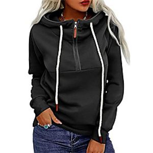 Women's Hoodie Sweatshirt Plain Quarter Zip Daily Sports Active Streetwear Hoodies Sweatshirts  Blue Gray Khaki miniinthebox