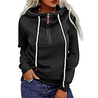 Women's Hoodie Sweatshirt Plain Quarter Zip Daily Sports Active Streetwear Hoodies Sweatshirts  Blue Gray Khaki miniinthebox - thumbnail